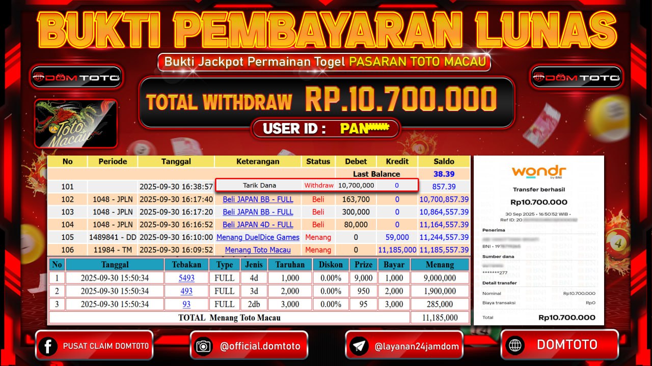 JACKPOT Togel Toto Macau 30 SEPTEMBER 2025